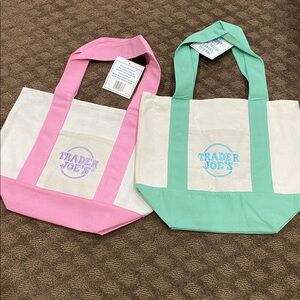 Trader Joe’s Mini Tote Bags - Green and Pink Set of Two Bags